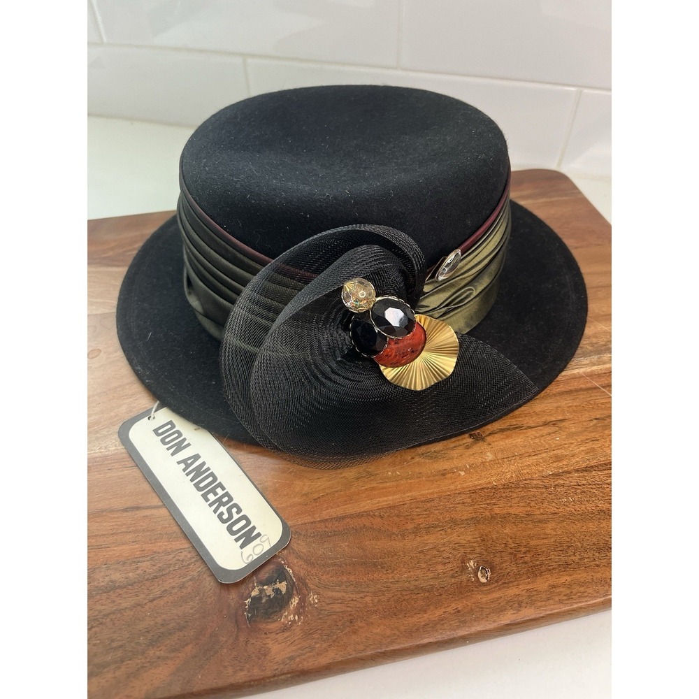 Vtg Bollman Don Anderson Jewels‎ Ribbon Felt Fedora Bucket Cap Hat NWT Wool